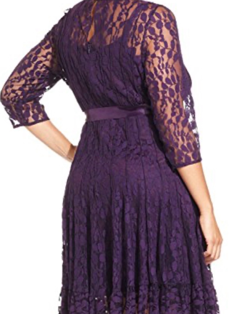 MSK Purple Lace Fit & Flare Dress with Satin Waist Tie - Picture 7 of 7